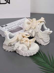 Sapatilhas Chunky de Malha com Laço de Moda Primavera para Crianças, Leves, Respiráveis, Anti-derrapante com Sola Macia para Sapatos Atléticos Casuais ao Ar Livre para Meninas Pequenas