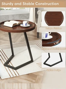 Mesas de centro modernas,Mesa auxiliar redonda, mesas auxiliares con patas en forma de L, mesita de noche simple, mesa de acento para sala de estar - Multicolor - Ver 4