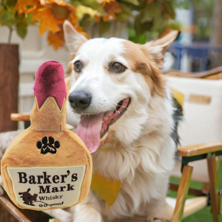 毛绒狗吱吱叫毛绒玩具套装 - 小狗咀嚼玩具 - 可爱毛绒啤酒杯瓶玩具，适合小狗、中小型犬，瓶形挤压，带吱吱声