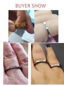 Customized Stainless Steel Flat Cut Ring, Unisex Name And Date Engraved Couple Personalized Ring, Anniversary Gift For Friends