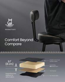 VASAGLE Bar Stools Set Of 2, Bar Height Swivel Bar Stools With Back, Synthetic Leather With Stitching, Mid-Century Modern, 30-Inch Tall, Kitchen Home Bar - 黑色 - 查看 6