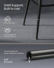 VASAGLE Bar Stools Set Of 2, Bar Height Swivel Bar Stools With Back, Synthetic Leather With Stitching, Mid-Century Modern, 30-Inch Tall, Kitchen Home Bar - 黑色 - 查看 4