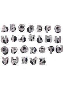 1 件合金镶嵌“水钻”英文字母设计鞋饰扣，可爱优雅的鞋履配饰，适合春夏海滩或日常穿着的女士男士鞋 - 金屬光澤的字母 - 查看 2