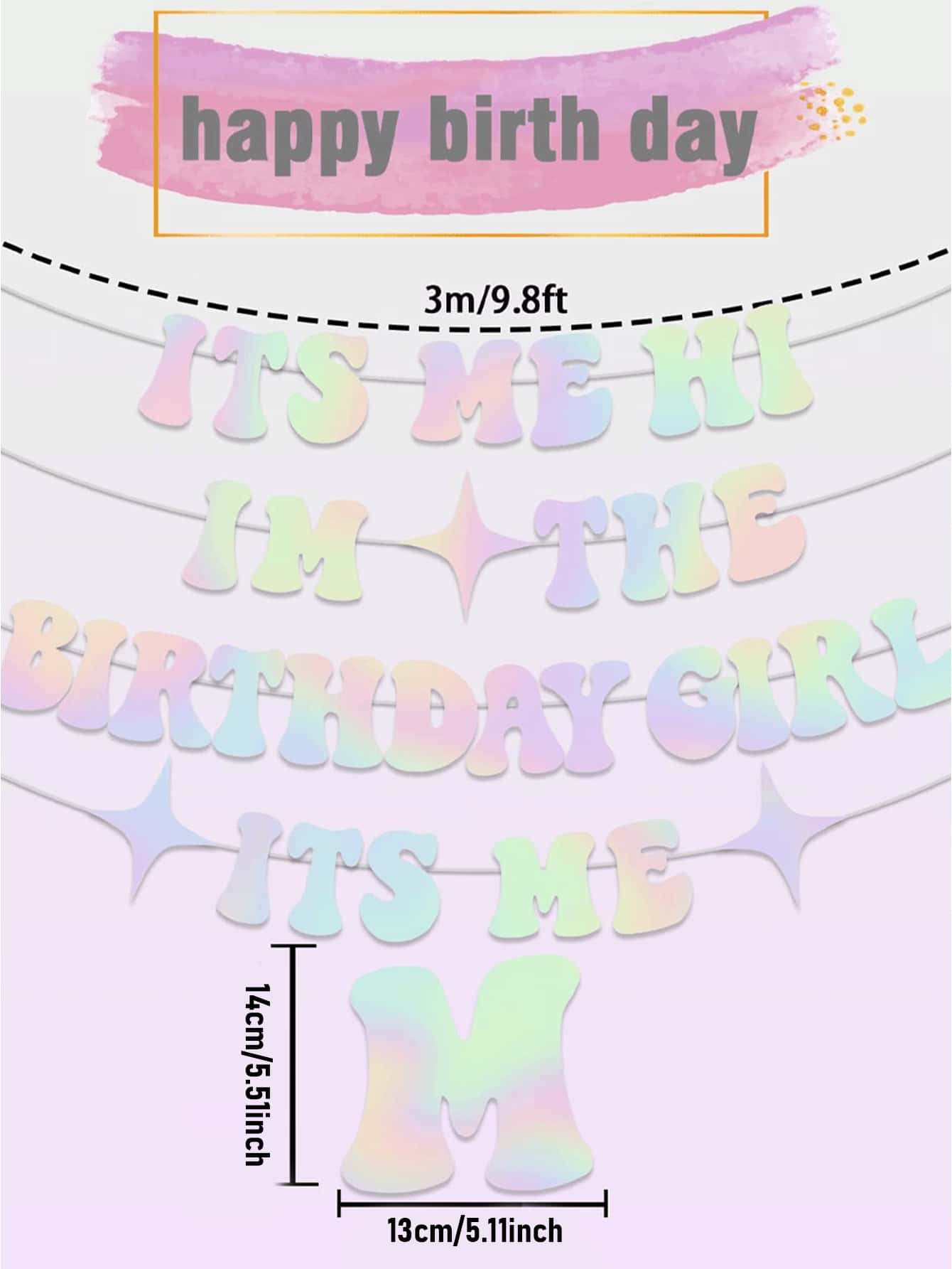4入組/套「It's Me Hi I'm The Birthday」和「It's Me」雙面旗幟，非DIY閃爍彩虹流行生日裝飾旗幟，「It's A」花卉生日派對裝飾 - 彩色 - 查看 2
