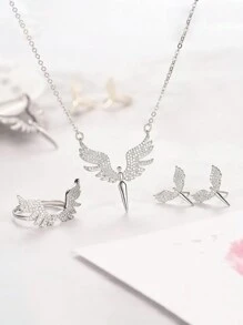 4pcs Angel Wings Titanium Steel Necklace Pendant With Diamond For Women, Creative Clavicle Wing Necklace Set For Girlfriend Or Wife
