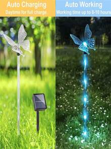 4pcs Solar Butterfly Garden Stake Lights - LED Decorative Pathway Lighting With 8 Modes, Outdoor Solar Powered Landscape Lamps For Yard, Patio, Flower Pots, Home Decor-Without Remote Control - Butterfly - View 4