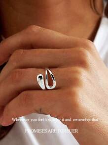 FOREVER QUEEN 925 纯银环绕戒指不对称水滴设计搭配日常服装你值得拥有这样的珠宝 - 銀色 - 查看 2