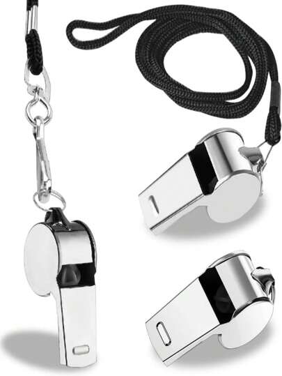 3入組不銹鋼哨子搭配掛繩，聲音響亮清脆，適用於教練、裁判和官員使用