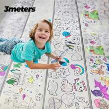 118吋/354吋/472吋塗鴉卷軸，DIY繪畫和著色，開發想像力藝術工具，適合聖誕節、感恩節、返校禮物（隨機樣式設計，不含顏色或筆）學校、學生、文具、學用品 - 彩色 - 查看 1