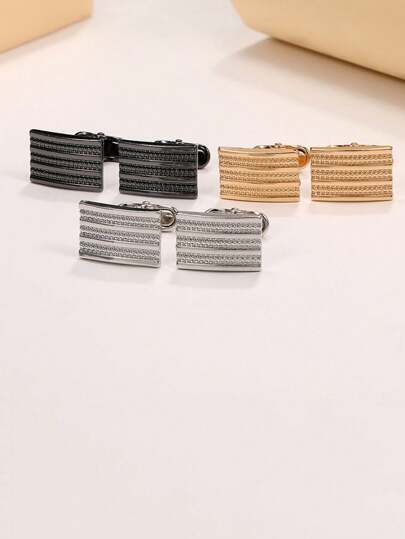 1 Pair Creative Rectangular Black Striped Cufflinks, Business Formal Shirt Accessory