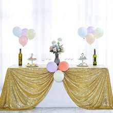 1pc Gold Sequin Glitter Table Cloth, Circular Glistening Draping Table Cloth Suitable For Wedding, Party, Cake Table, Holiday Events