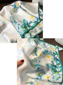 1条100%桑蚕丝方巾，繁华夜城印花，送给妈妈的礼物，杭州女士真丝方巾，适合海滩、假日等场合 - 寶藍色 - 查看 3