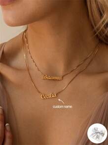 1 件个性化名字项链，带盒子链，定制名字日常项链，情人节礼物，生日派对礼物，伴娘礼物，圣诞节礼物，母亲节礼物，送给她的礼物 - 金色 - 查看 1