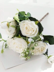 1束仿真玫瑰花，包含丝绸刺绣球，适用于婚礼、家居、餐厅、卧室、花瓶装饰、节日、生日派对、婚礼装饰、鲜花、情人节礼物、新年DIY材料、毕业礼物 - 純白色 - 查看 6