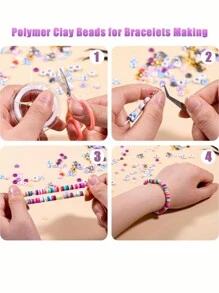 4800 pièces Kit de fabrication de bracelet en perles d'argile de polymère avec 48 couleurs, comprenant des pendentifs DIY, pour des cadeaux d'artisanat et la création de bijoux DIY