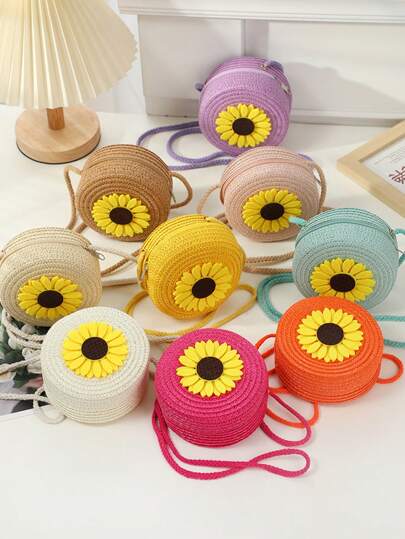 2024年全新可愛兒童編織包，夏季適用於男女孩子帶到海灘的斜挎袋