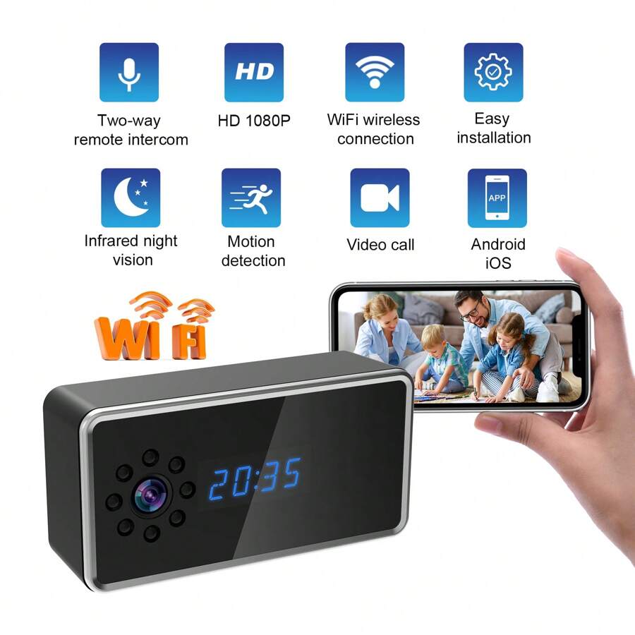 1 Camera ẩn đồng hồ điện tử, Camera gián điệp có tầm nhìn ban đêm 1080P, Camera giám sát trong nhà bảo mẫu. - màu đen - Xem 1