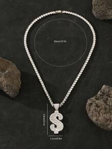 1 cái Iced Out Men Punk School Mạ vàng 18K Mạ bạch kim Chất lượng cao $ Hình Hip-Hop Iced Out 20 inch Tennis Chain Mặt dây chuyền Vòng cổ lát AAAAA Cubic Zirconia Rapper Trang sức - Đô la Mỹ - Xem 4