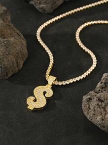 1 cái Iced Out Men Punk School Mạ vàng 18K Mạ bạch kim Chất lượng cao $ Hình Hip-Hop Iced Out 20 inch Tennis Chain Mặt dây chuyền Vòng cổ lát AAAAA Cubic Zirconia Rapper Trang sức - Đô la Mỹ - Xem 2