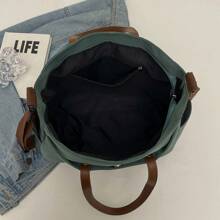 女士多口袋手提包，简约时尚的斜挎单肩包，轻巧可折叠，适合购物、旅行、办公，大号学校手提包，多个隔层，大容量，便携，经典休闲，适合少女、女大学生，非常适合返校、开学第一天、初中、高中 - 綠色 - 查看 10