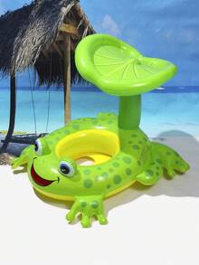 1 pieza Anillo de natación de PVC con forma de rana de dibujos animados linda, flotador de piscina con forma de animal y toldo parasol - Verde - Ver 1