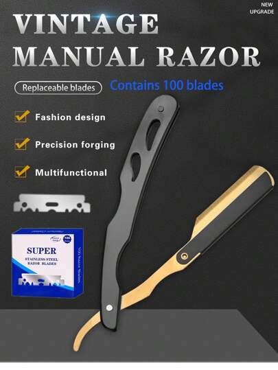 100pcs Single Edge Razor Blades And 1pc Manual Shaving Razor Stand For Men Stainless Steel Straight Razor Beard & Mustache Shaving Knife Tool