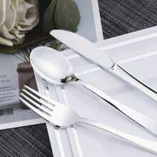 150pcs/75pcs Decorative Silverware Set (Plastic) - Including 50pcs Forks, 25pcs Knives, 25pcs Tablespoons - Reusable Wedding Cutlery Set For Dining, Parties, Dinners, Weddings, Kitchen And Valentine's Day,School Supplies