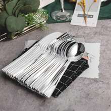 150pcs/75pcs Decorative Silverware Set (Plastic) - Including 50pcs Forks, 25pcs Knives, 25pcs Tablespoons - Reusable Wedding Cutlery Set For Dining, Parties, Dinners, Weddings, Kitchen And Valentine's Day,School Supplies