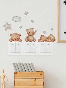 1pc Kartun Beruang Pola Switch Outlet Stiker Dinding - MultiWarna - View 13