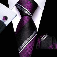 Men Formal Ties Pink Green Purple Blue Striped Wedding Tie And Handkerchief Square Set Vintage Necktie - Multicolor - View 22