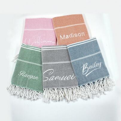 1pc Personalized Extra Large Embroidered Beach Towel, Customizable Name, Turkish Style, Quick Dry Beach/Pool Towel Blanket, Suitable For Anniversary, Valentine's Day, Mother's Day, Birthday, Father's Day, Wedding, Housewarming, Can Be Used In Bathroom, Living Room ,Forever Love