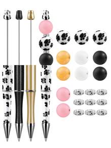 24入組矽膠珠寫字筆套裝，含3支膠墨珠筆和多種隔珠，適用於DIY珠寶製作、手工藝、辦公室、學校及贈品 - 24pcs/set - 查看 6