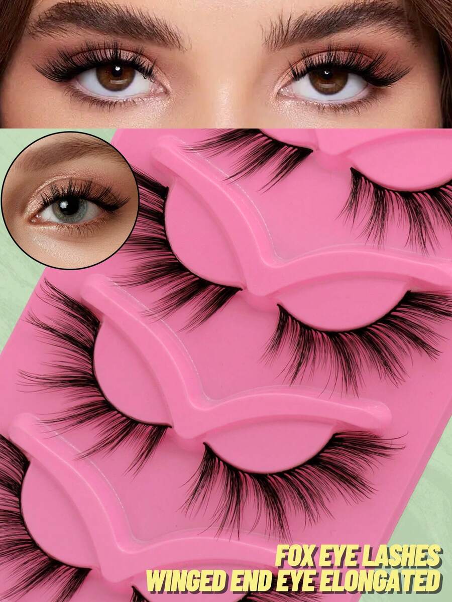 GROINNEYA 5 Cặp Lông mi giả Lông mi mắt mèo mới Lông mi giả tự nhiên 3D Fluffy Soft Cross Manga Lashes Wispy Trang điểm mở rộng lông mi tự nhiên (AX03) - màu đen - Xem 1