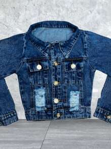 Young Girls Denim Jackets & Coats - 深色水洗藍 - 查看 2