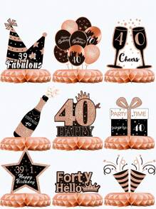 9 件，玫瑰金风格蜂窝装饰，生日派对背景装饰用品，派对桌面中心装饰 - 玫瑰金 - 查看 11