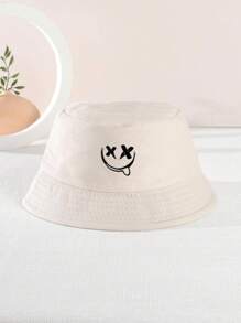 1 pezzo Cappello da secchiello con faccia di fantasma ricamata per bambini, elegante e versatile - Beige - Visualizzare 1