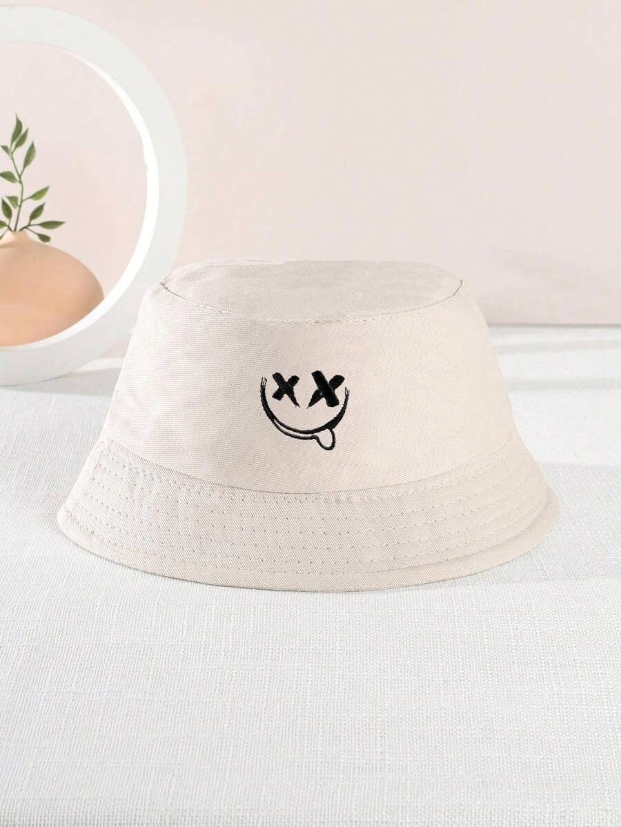 1 pezzo Cappello da secchiello con faccia di fantasma ricamata per bambini, elegante e versatile - Beige - Visualizzare 1