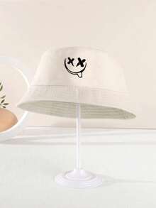 1 pezzo Cappello da secchiello con faccia di fantasma ricamata per bambini, elegante e versatile - Beige - Visualizzare 2