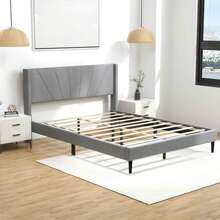 Bed Frame Modern Platform Bed With Linen Upholstered Wingback Headboard