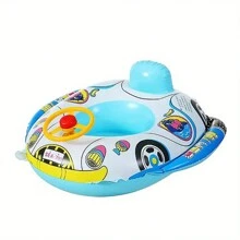 1pc Durable Cartoon Design Inflatable Kids Swimming Ring With Exciting Steering Wheel - Extra Thick Pool Float Providing Comfy, Safe Outdoor Fun - Ideal Water Play Toy For Little Adventurer Boys And Girls
