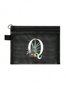 1个黑色网眼袋，雏菊图案，可定制字母A-Z，透明网眼化妆品收纳袋，多功能旅行便携袋，护肤品和化妆品收纳袋，学生文具袋，网眼拉链袋，旅行化妆品包装收纳袋，简约时尚，适合珠宝收纳、住宿、旅行、商务、游泳和家居收纳。 - 黑色 - 查看 18