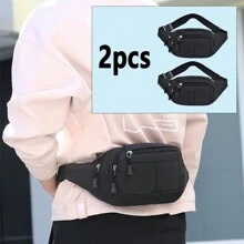 （2个装）大容量腰包 三格纹腰带包 便携式布腰包 纯色简约肚包 时尚胸包 圣诞节 冬季 圣诞礼物 男士腰包 斜挎包 男士笔记本电脑包 时尚休闲 感恩节 秋季 旅行 假日 收纳包 邮差包 单肩包 骑行包 黑色包 旅行必备 假日必备包 夏季 学校 春季 学校用品 - 黑色 - 查看 1