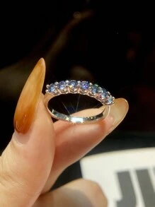 1Pc Sparkle Moissanite Diamond Engagement Ring Wedding Band For Women S925 Sterling Silver Promise Ring Eternity Ring Anniversary Ring Luxury Jewelry Gifts - Silver - View 3