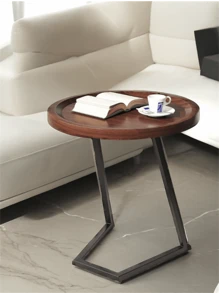 Mesas de centro modernas,Mesa auxiliar redonda, mesas auxiliares con patas en forma de L, mesita de noche simple, mesa de acento para sala de estar - Multicolor - Ver 3