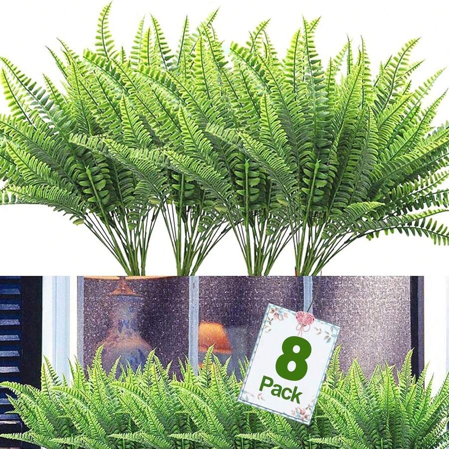 UV Resistant Lifelike Artificial Boston Fern, Plastic Greenery Shrubs For Indoor Outdoors, Faux Ferns Fake Ferns Artificial Plants, Fake Boston Fern For Porch Window Home Decor - Green - View 1