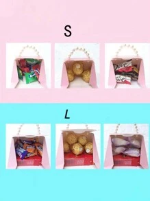 Set de 3 bolsas de regalo decoradas con perlas con caja de caramelos impresa y cinta de seda (con perlas), perfectas para bodas, fiestas, cumpleaños, decoración de festivales y regalos de Acción de Gracias, Navidad y Día de San Valentín