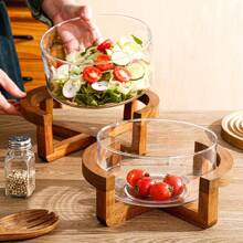 1 件装玻璃果盘带竹底，客厅小吃盘，家用水果碗，沙拉碗，餐厅自助餐碗，适用于家庭、餐厅和酒店、厨房、圣诞礼物