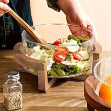 1 件装玻璃果盘带竹底，客厅小吃盘，家用水果碗，沙拉碗，餐厅自助餐碗，适用于家庭、餐厅和酒店、厨房、圣诞礼物