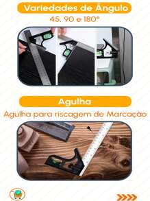 Esquadro Combinado ajustável Inox Nível em Bolha e Régua de 30cm 12 Polegadas Riscador Profissional Carpinteiro Pedreiro - Preto - Visão 6