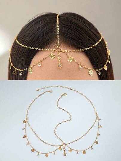 imoli 1 pièce Bandeau de base avec chaîne, pendentif en forme de cœur en strass et gland, en alliage de style minimaliste et pour femmes. Cadeau idéal pour une fête de danse (la longueur de la chaîne est faite sur mesure, le nombre de pendentifs en forme de cœur en strass peut varier). Idéal pour la Saint-Valentin, la mère, la fête des mères, les cadeaux, la future mariée, accessoire pour cheveux pour femmes